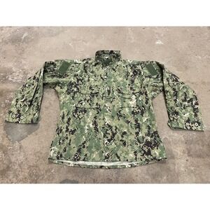 Military Shirt Mens Large Green Digital Camo Button Front Navy NWU USN